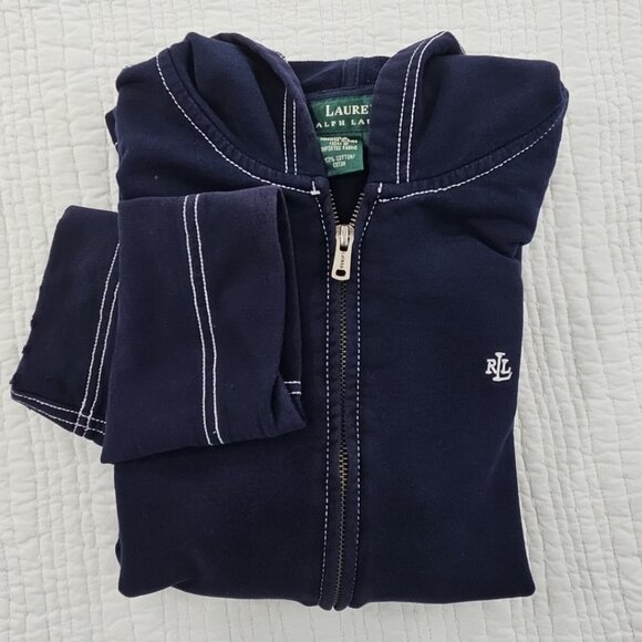Green Label Lauren Ralph Lauren Hoodie Women's L Navy Blue Y2K Full Zip EUC - Picture 14 of 15